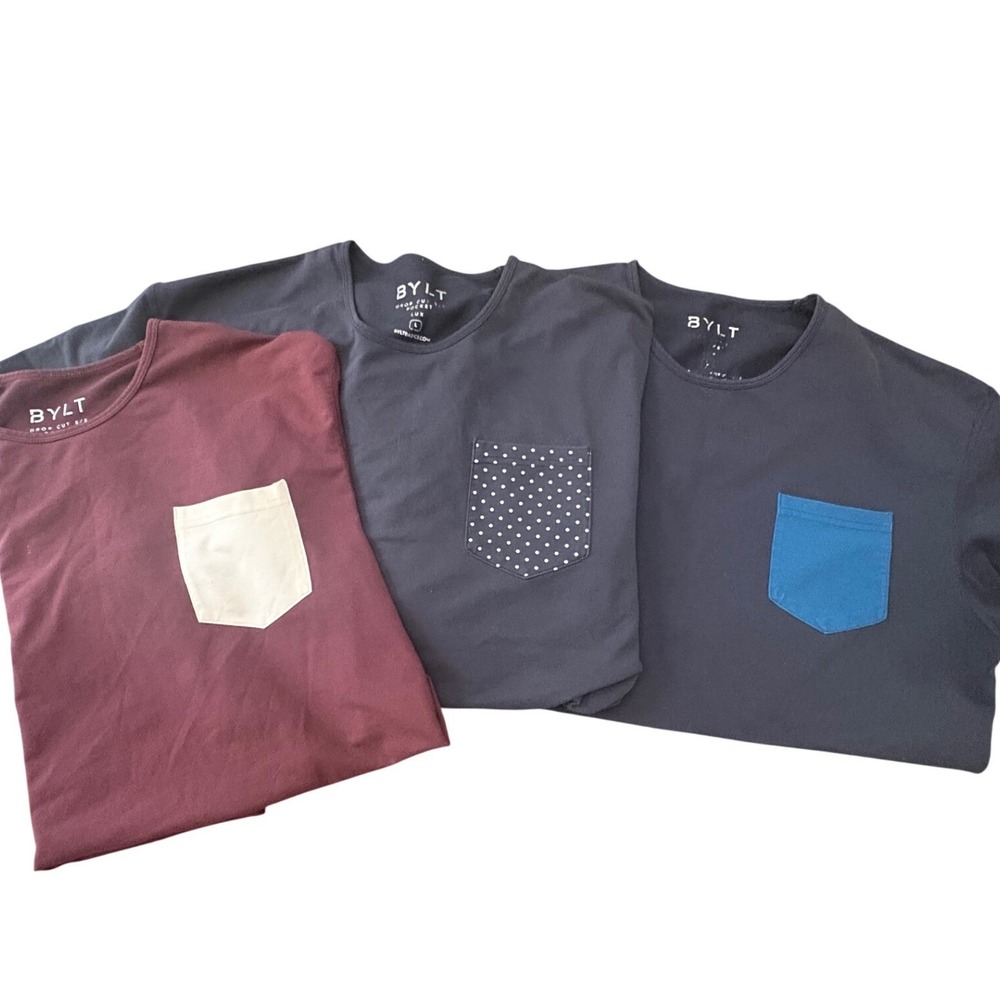Lot 3 BYLT Drop Cut T-Shirts Mens Large Pocket Tees Athletic Blend Performance